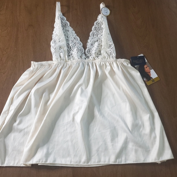 Rachel Roy Lingerie Sleep Top Chemise  Sleepwear Medium Luxe Lace Cream Soft - Picture 1 of 7